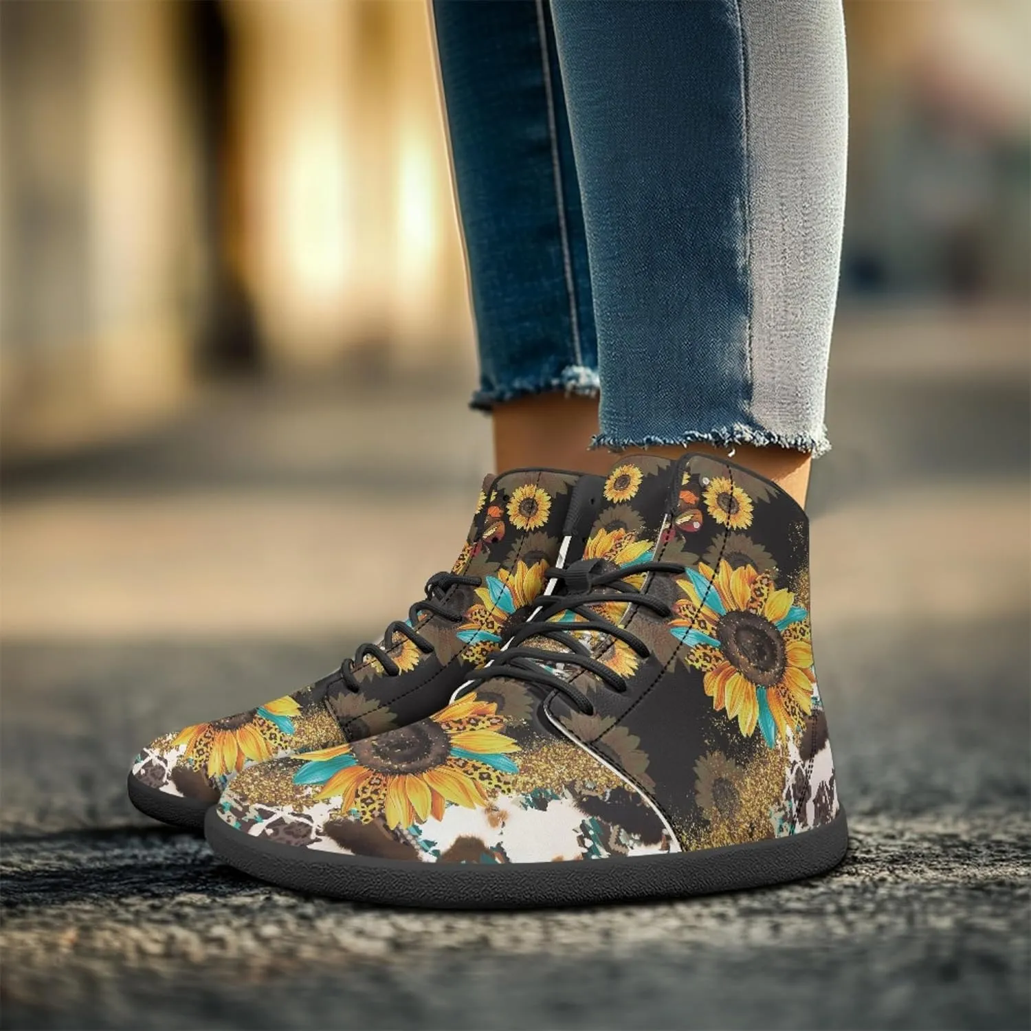 Personalized Print Sneakers for Men Women PU Leather High Top Barefoot Shoes
