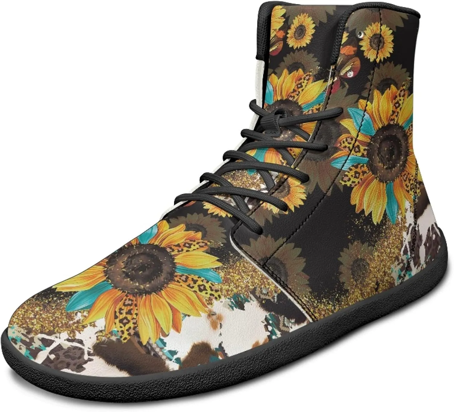 Personalized Print Sneakers for Men Women PU Leather High Top Barefoot Shoes