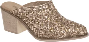 Pierre Dumas Women Pointed Toe Rhinestone Slip on Mules Chunky Heel Sandals