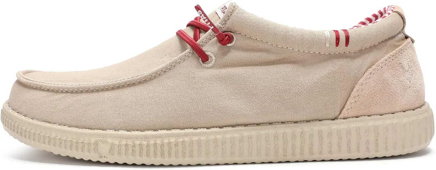PITAS Ledro Men’s Casual Loafers | Cotton & Suede Upper | Lightweight & Comfortable Slip-On Shoes for Men | Beige
