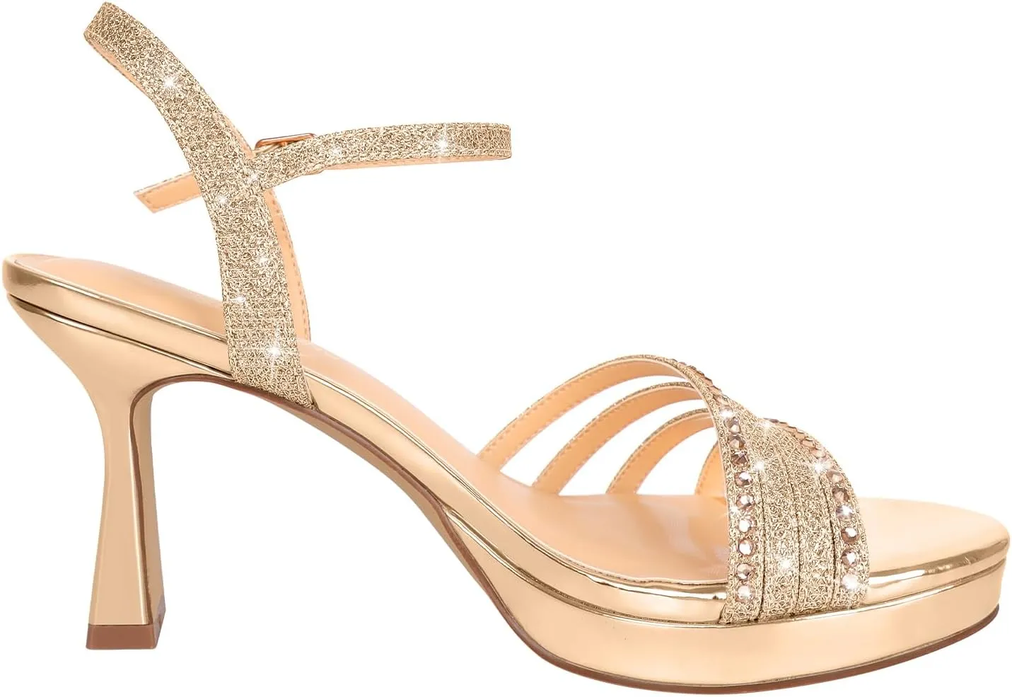 PIZZ ANNU Lena Women's Platform Heels High Block Chunky Sparkly Rhinestone Open Toe Ankle Strap Fashion Dress Pump Sandals Shoes for Party Wedding
