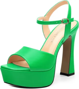 Platform High Heels for Women, Chunky Heels Sandals for Women Comfy Square Open Toe Ankle Strap Stylish Heeled Sandals Party Prom Wedding Dress Pumps Shoes 4.7 Inch