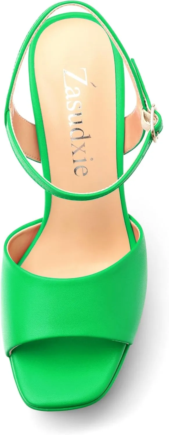 Platform High Heels for Women, Chunky Heels Sandals for Women Comfy Square Open Toe Ankle Strap Stylish Heeled Sandals Party Prom Wedding Dress Pumps Shoes 4.7 Inch
