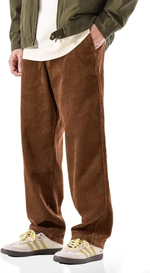 PLEPAN Mens Corduroy Pants Baggy Wide Leg Loose Fit Drawstring Elastic Waist Sweatpants Vintage Pants