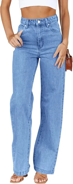 PLNOTME Women's High Waisted Jeans Boyfriend Baggy Straight Leg Casual Denim Pants