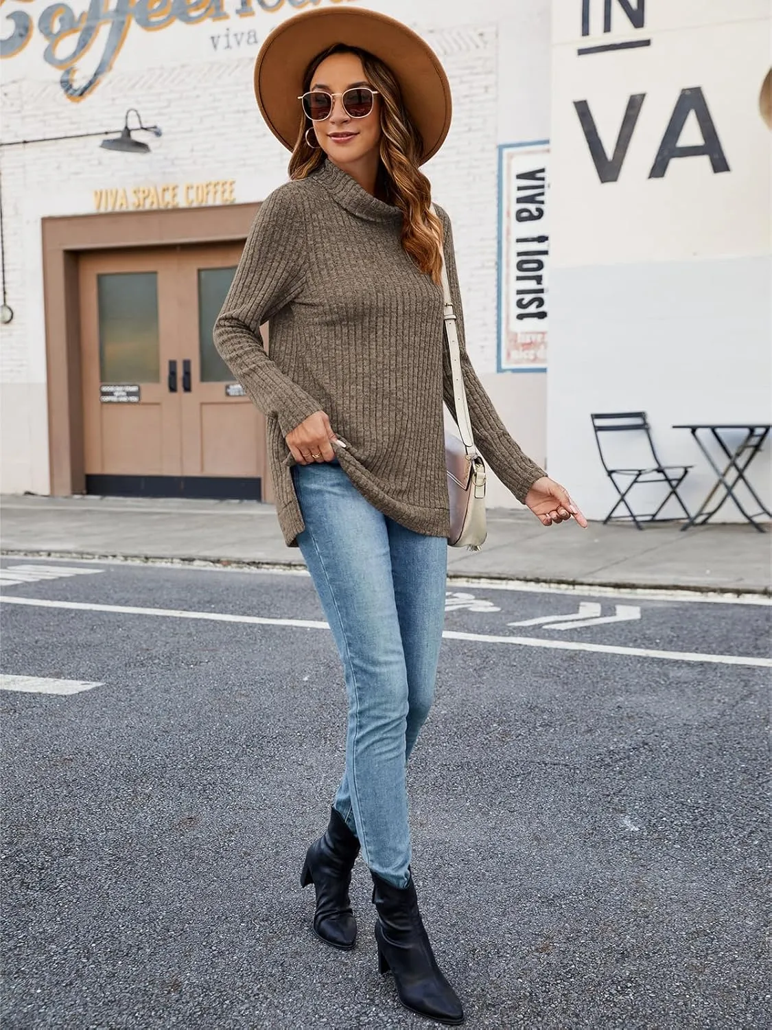 Poetsky Womens Turtleneck Tunic Sweaters to Wear with Leggings 2024 Side Split Fall Long Sleeve Tunic Tops