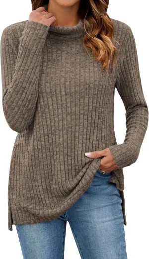 Poetsky Womens Turtleneck Tunic Sweaters to Wear with Leggings 2024 Side Split Fall Long Sleeve Tunic Tops