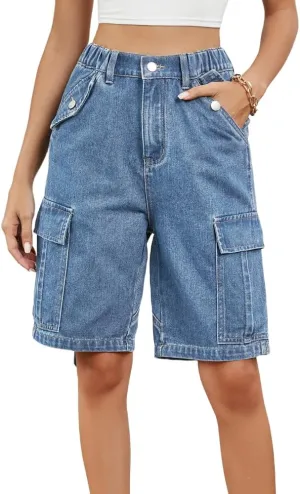 POHADON Womens 2025 Trendy High Waisted Denim Shorts Bermuda Shorts Baggy Y2K Cargo Shorts Casual Summer Jean Shorts Jorts
