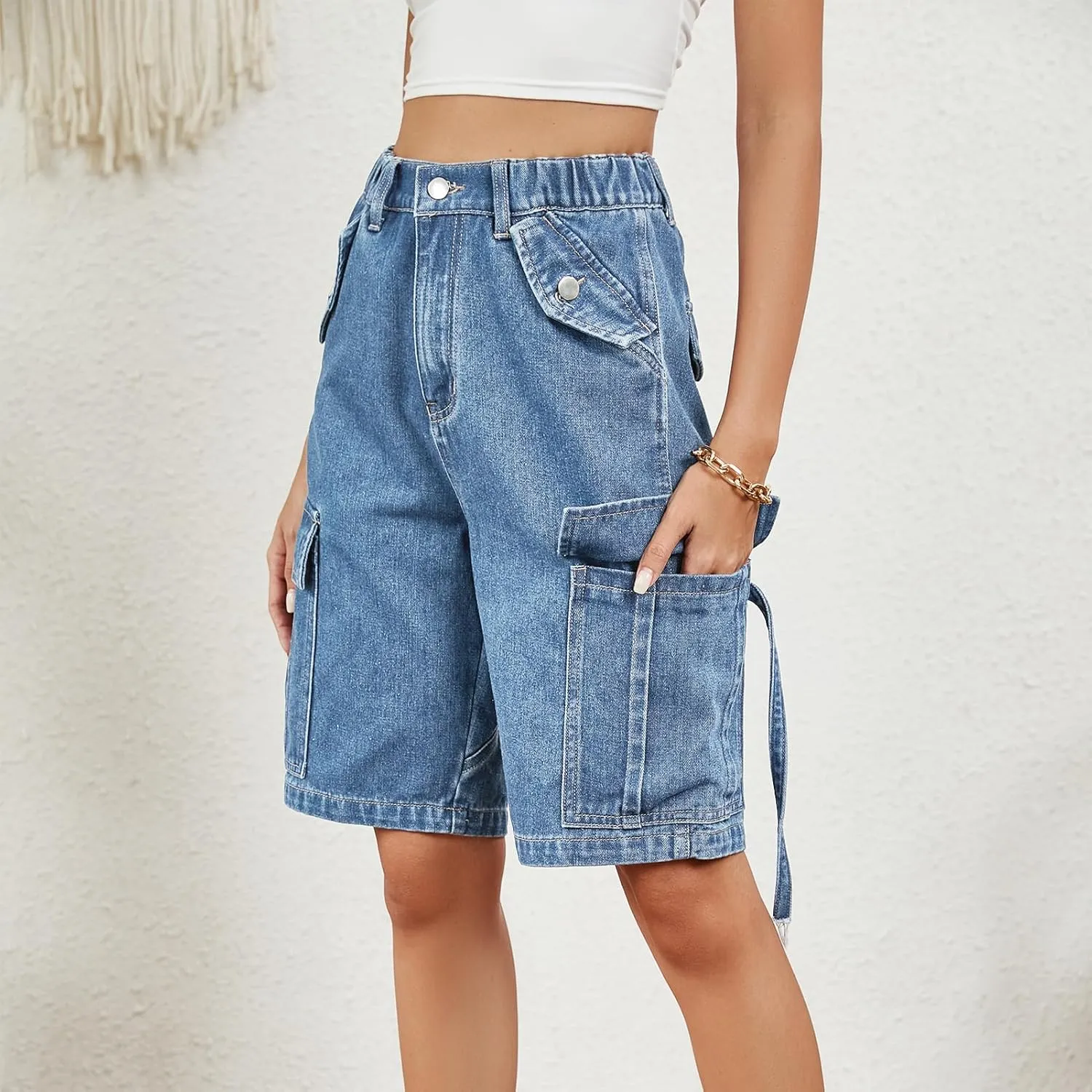 POHADON Womens 2025 Trendy High Waisted Denim Shorts Bermuda Shorts Baggy Y2K Cargo Shorts Casual Summer Jean Shorts Jorts