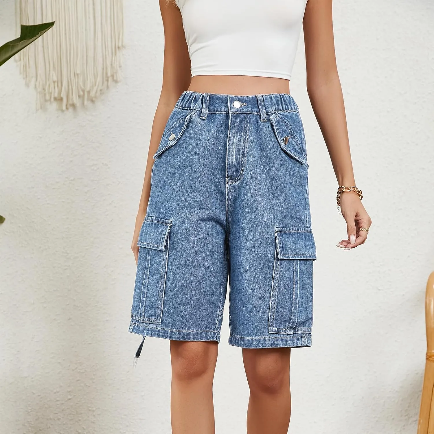POHADON Womens 2025 Trendy High Waisted Denim Shorts Bermuda Shorts Baggy Y2K Cargo Shorts Casual Summer Jean Shorts Jorts