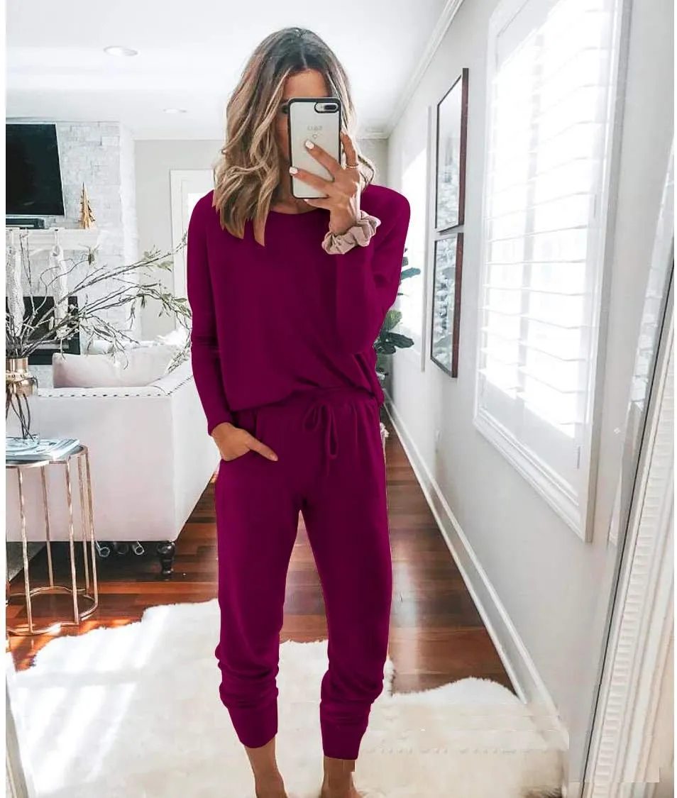 PRETTYGARDEN Women's Spring Fall 2 Piece Lounge Outfit Long Sleeve Crewneck Pullover Tops High Waisted Pants Set Tracksuit