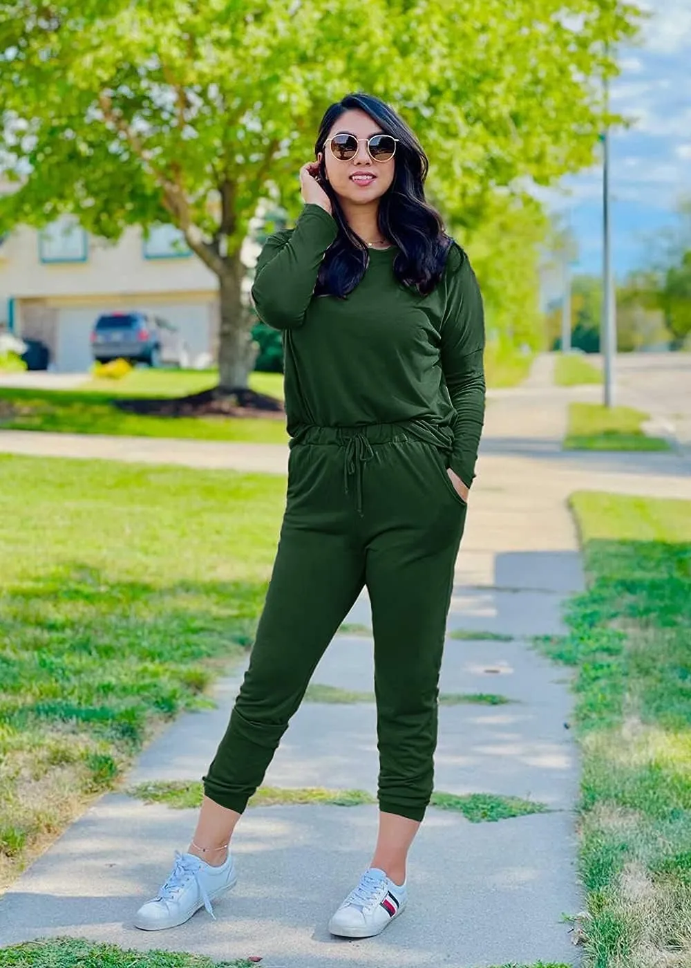 PRETTYGARDEN Women's Spring Fall 2 Piece Lounge Outfit Long Sleeve Crewneck Pullover Tops High Waisted Pants Set Tracksuit