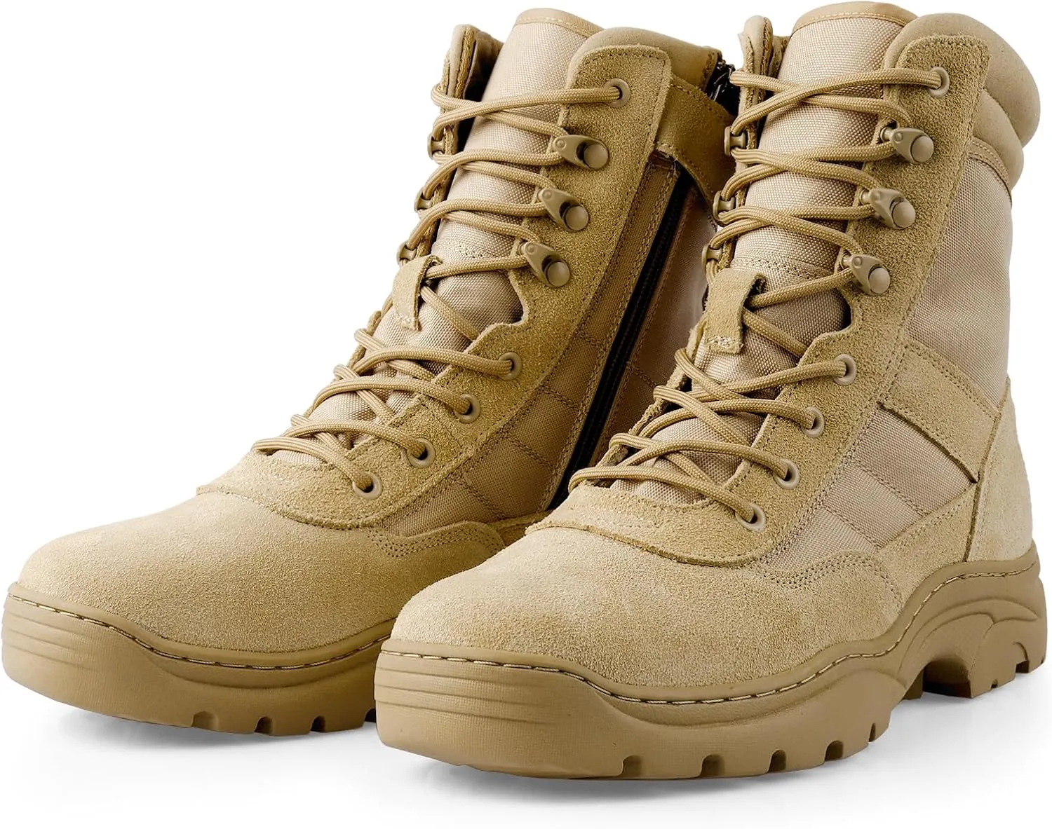 QUNLON Men's Military Side Zipper Tactical Boots Lightweight Breathable 8 inch Combat Outdoors Boots