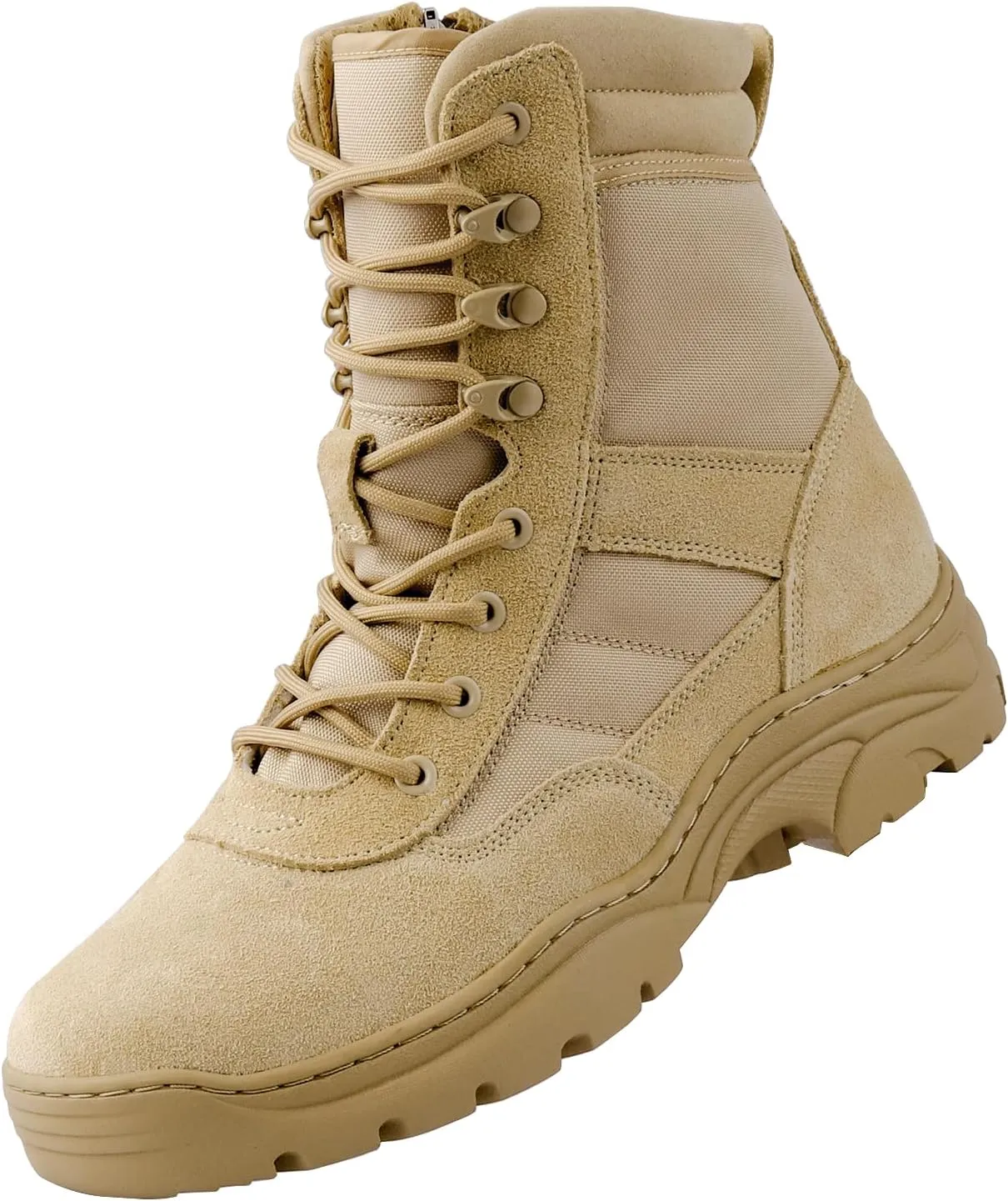 QUNLON Men's Military Side Zipper Tactical Boots Lightweight Breathable 8 inch Combat Outdoors Boots