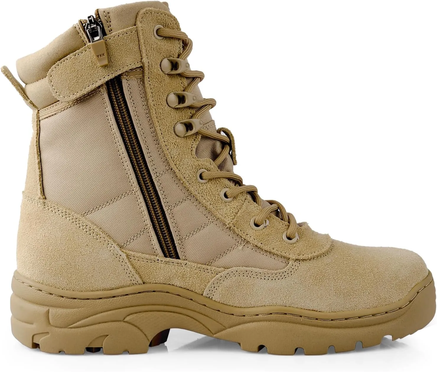 QUNLON Men's Military Side Zipper Tactical Boots Lightweight Breathable 8 inch Combat Outdoors Boots