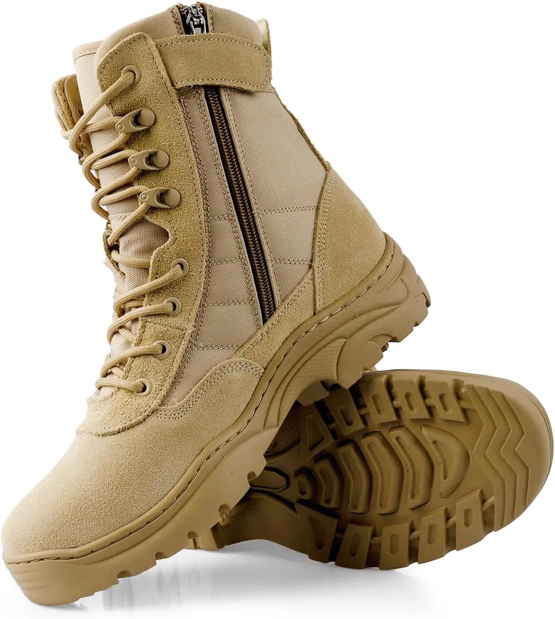 QUNLON Men's Military Side Zipper Tactical Boots Lightweight Breathable 8 inch Combat Outdoors Boots