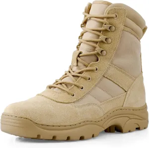 QUNLON Men's Military Side Zipper Tactical Boots Lightweight Breathable 8 inch Combat Outdoors Boots