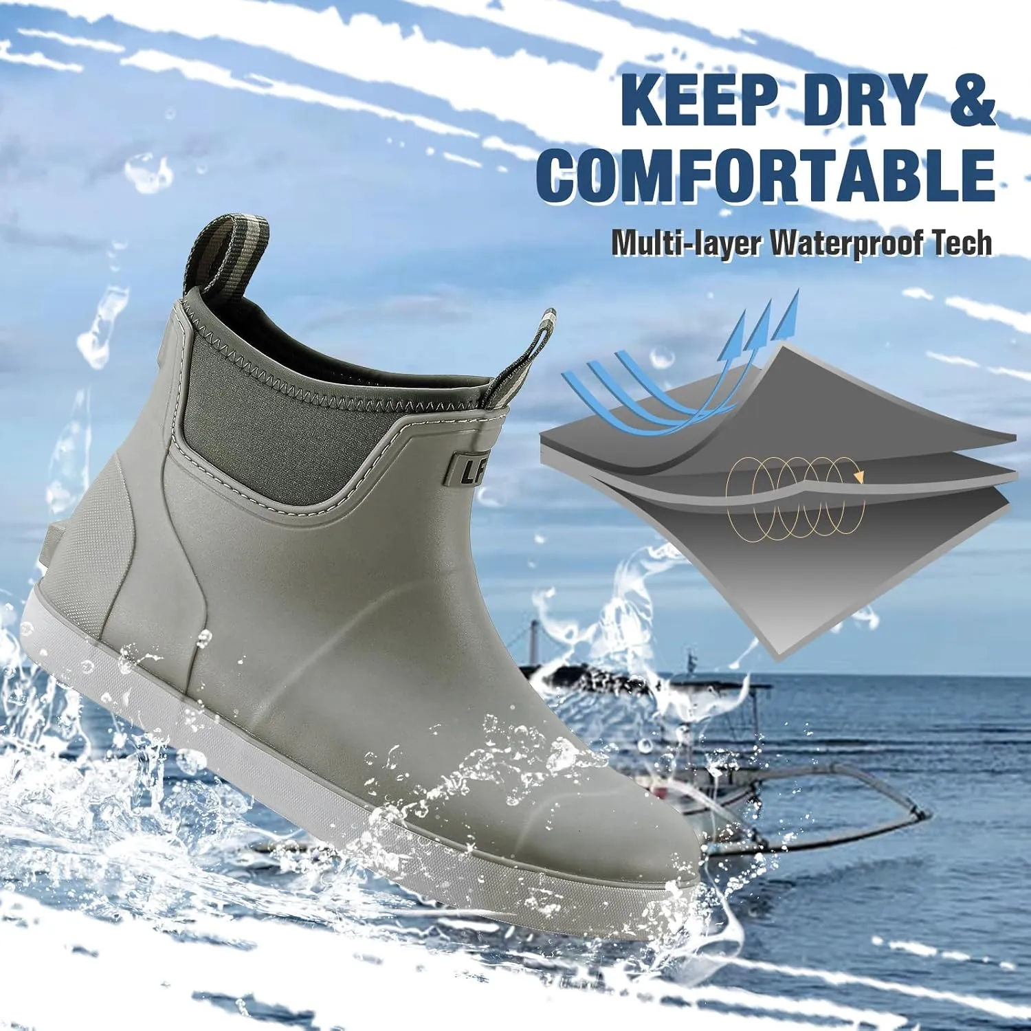 Rain Boots for Men, Waterproof Ankle Mens Deck Boots Anti-Slip Comfort Rubber Boots Chelsea Garden Shoes for Yard Fishing Outdoor Work