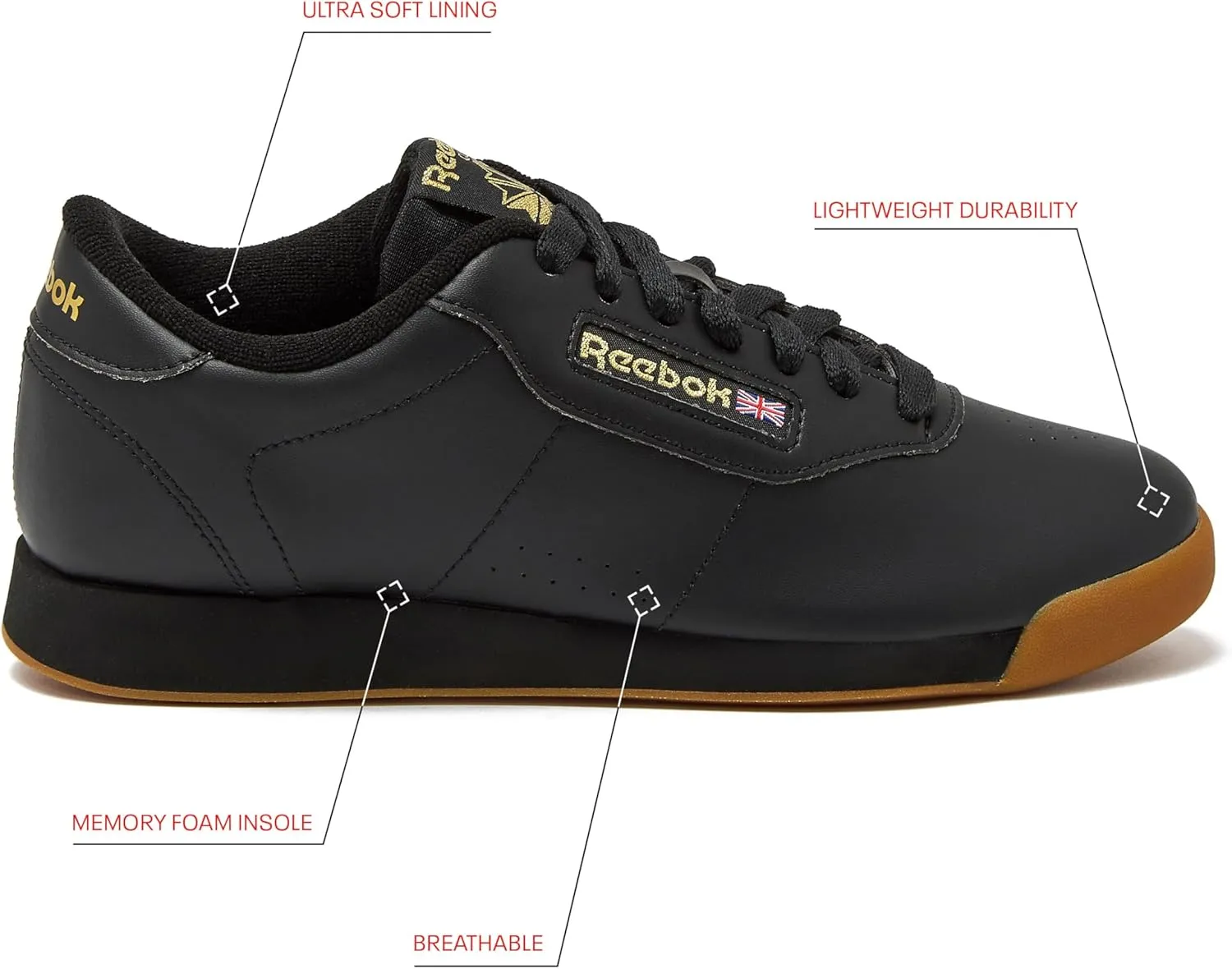 Reebok Women's Princess Sneakers, Comfortable Walking or Tennis Shoes