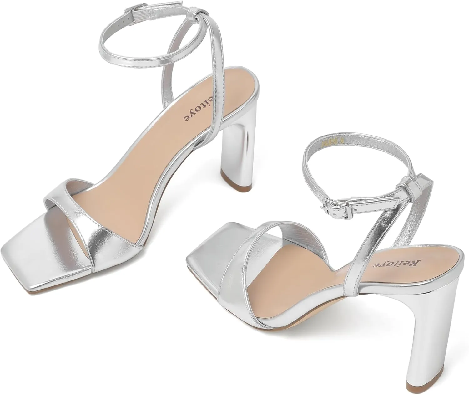 Reitoye Womens Heels Square Open Toe Chunky High Heels Strappy Ankle Strap Heeled Sandals for Women Dress Party Wedding