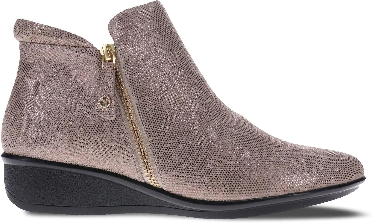 Revere Damascus Leather Bootie – Asymmetrical Zip Detail, Demi-Wedge Outsole, Slip-Resistant, Removable Comfort Footbed, Forefoot Cushion Zone with Arch Support