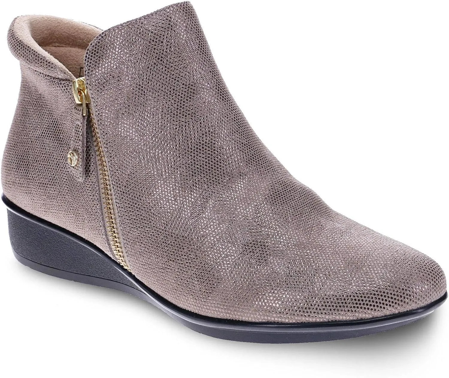 Revere Damascus Leather Bootie – Asymmetrical Zip Detail, Demi-Wedge Outsole, Slip-Resistant, Removable Comfort Footbed, Forefoot Cushion Zone with Arch Support