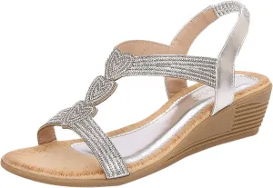 Rhinestone Sandals for Women Sparkly Sandals Shoes For Women Casual Go Dating Hiking Sandal Heeled Wedge Sandal Black