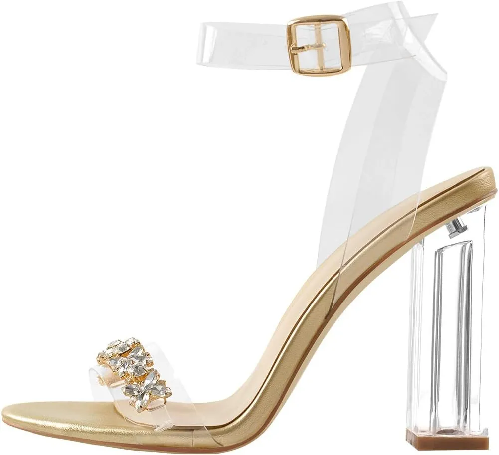 Richealnana Women's Clear Rhinestones Heels for Women Stiletto Heels Ankle Strap Sandals