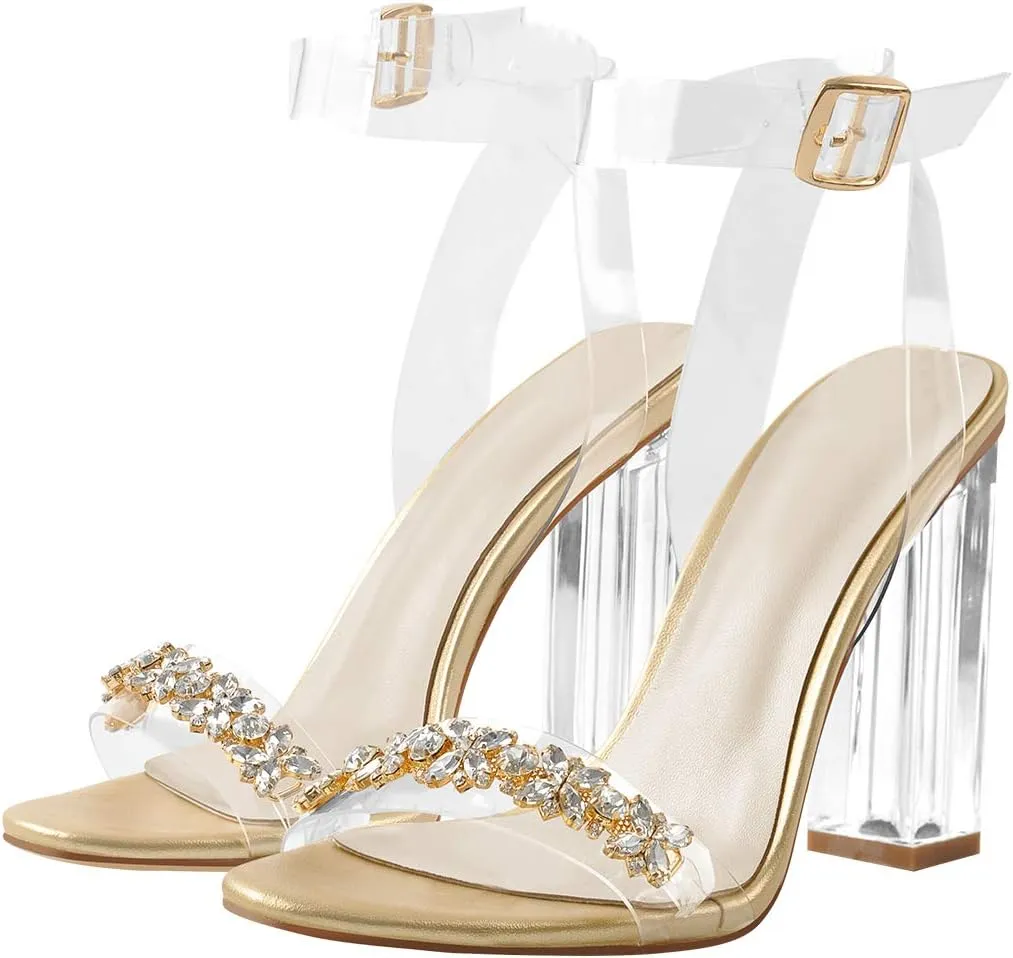 Richealnana Women's Clear Rhinestones Heels for Women Stiletto Heels Ankle Strap Sandals