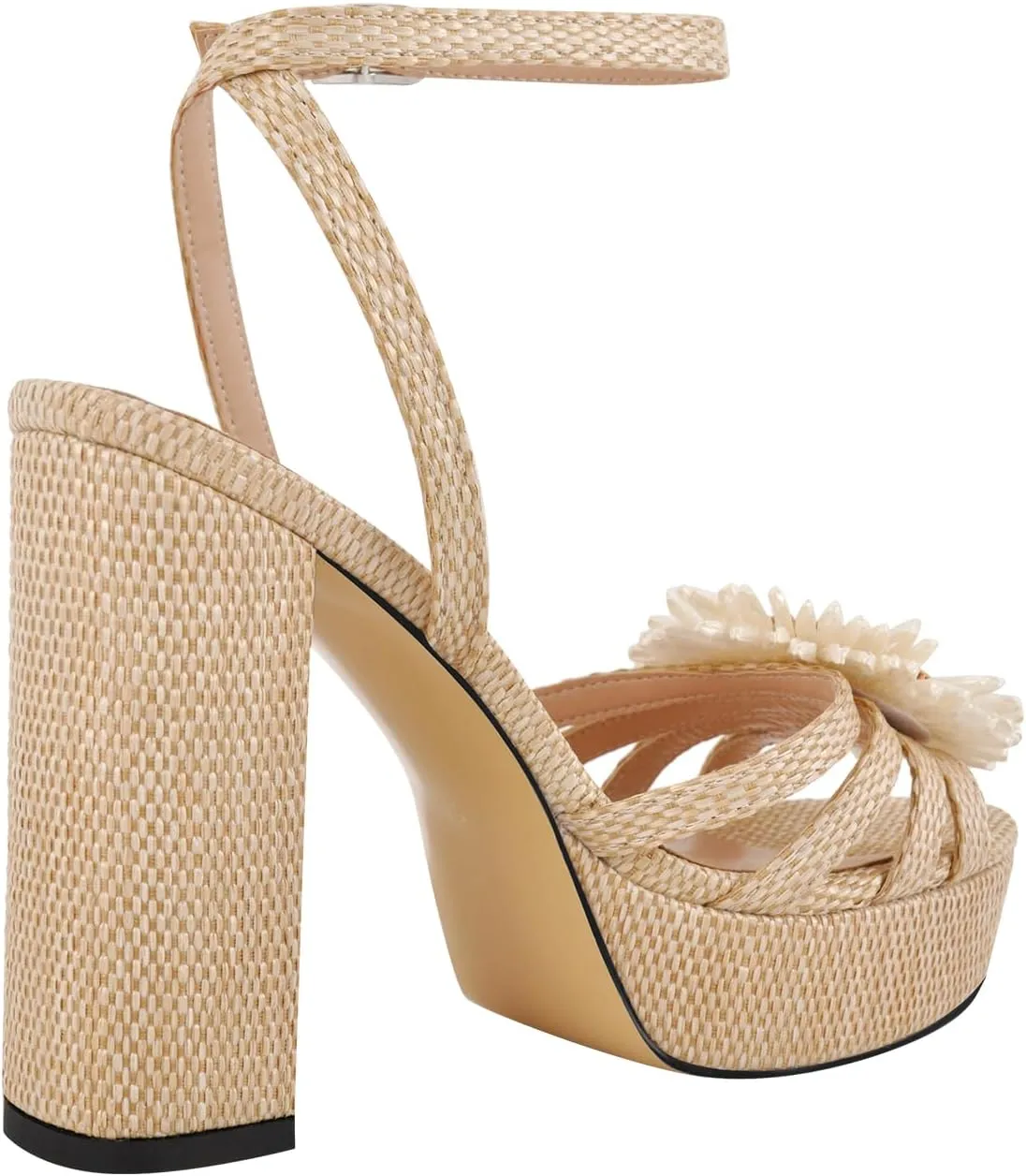 richealnini Sunflower Platform Heels Sandals for Women Studded Espadrilles Block High Heels Ankle Buckle Strappy Dress