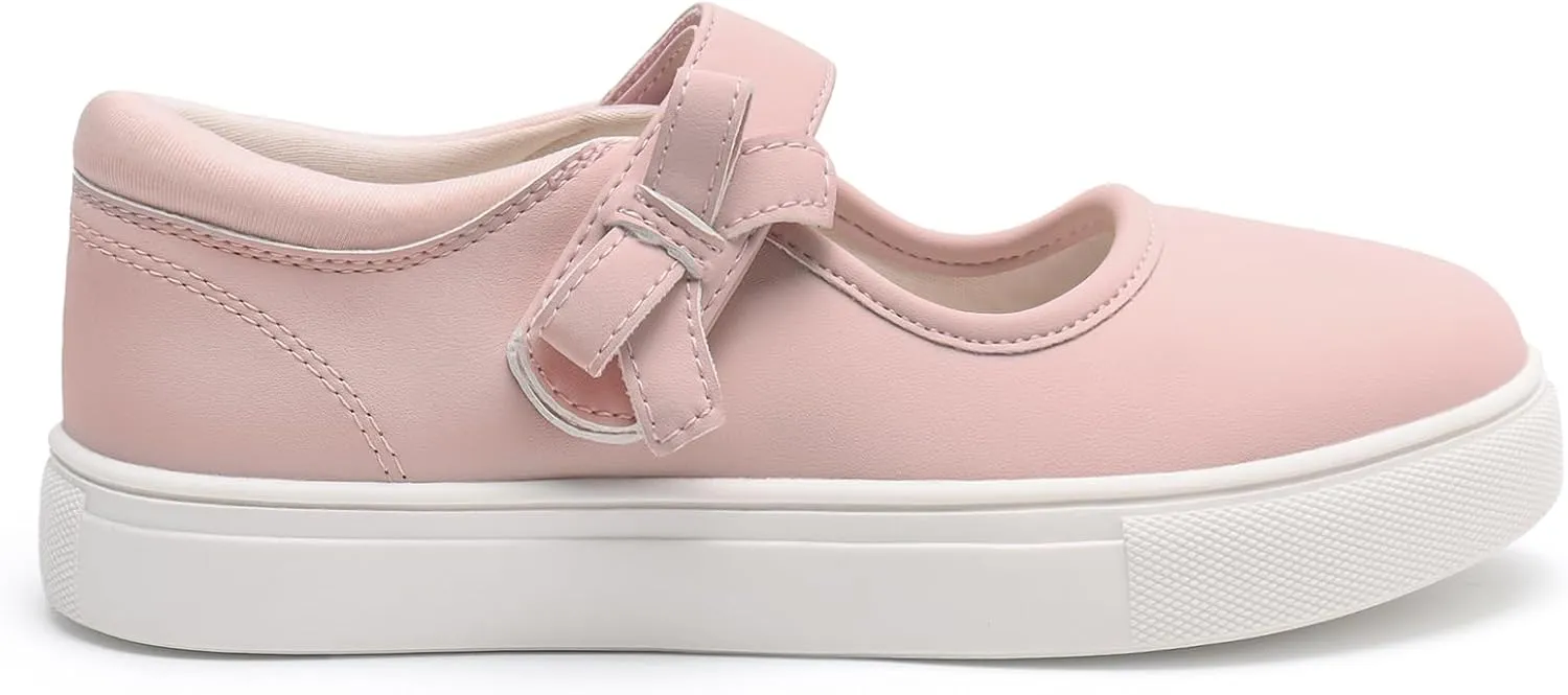 Rihero Girls Sneakers Kids School Uniform Mary Jane Shoes Casual Walking Shoes for Toddler Little Big Kids