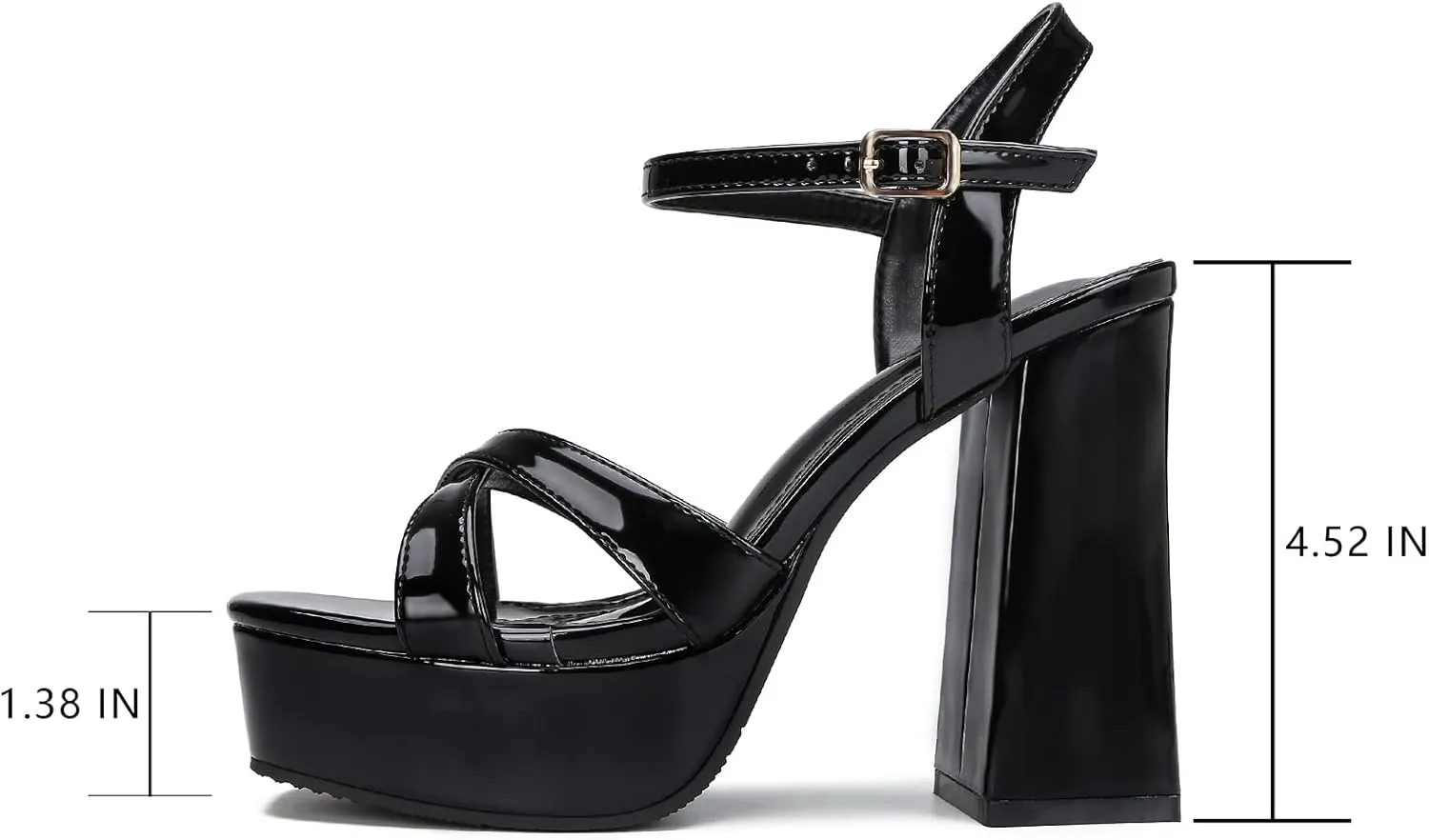 risdoada Women's Platform Heels Sandals Open Toe Ankle Strap Chunky Heeled Sandal Wedding Party Dress Patent Leather PU Pumps