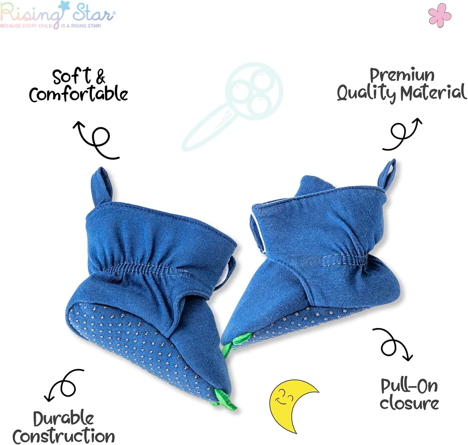 Rising Star Baby-Girl's Fleece Boots 0-12 Months Non Slip Grippers Slippers That Stay on Snow
