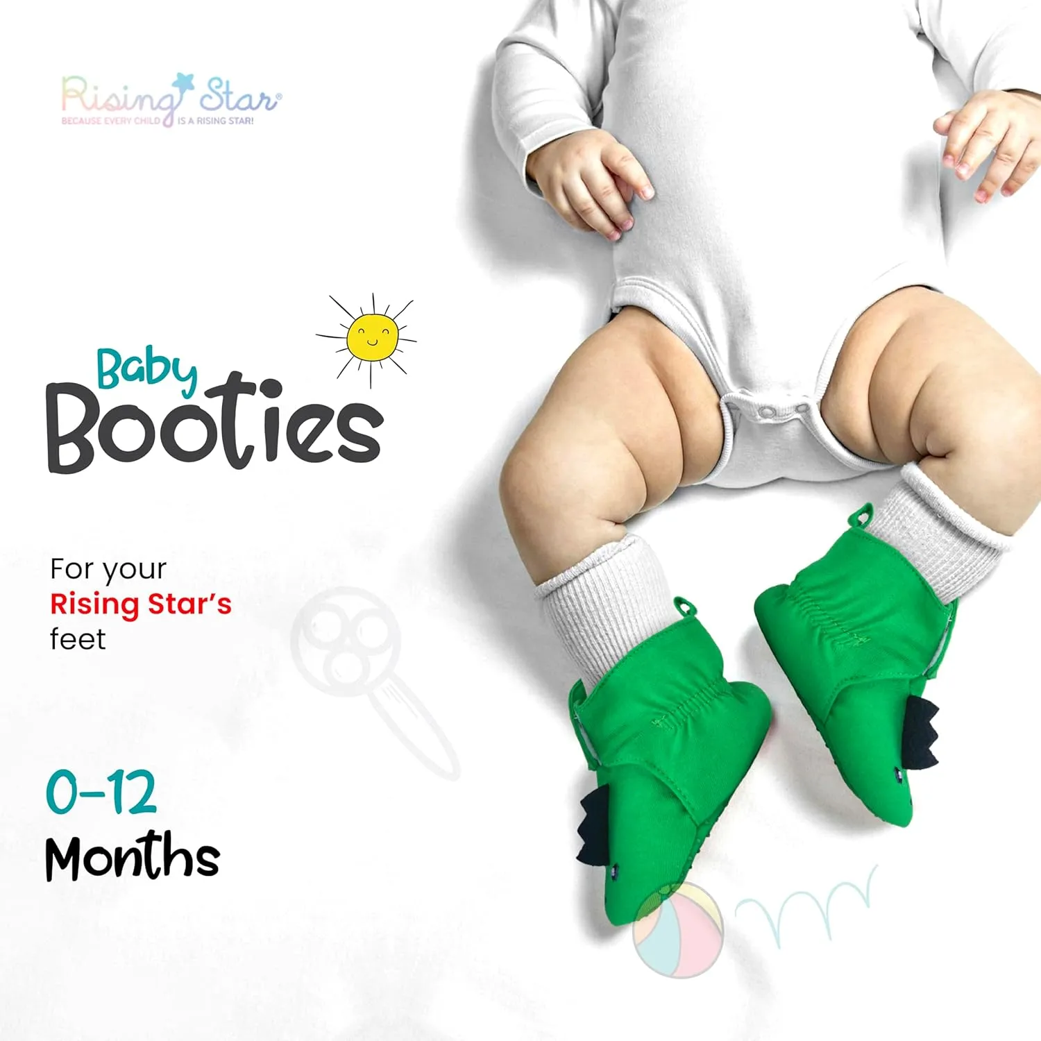 Rising Star Baby-Girl's Fleece Boots 0-12 Months Non Slip Grippers Slippers That Stay on Snow