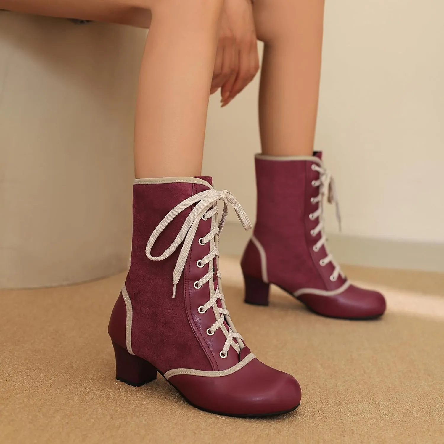 Roimaash Women's Victorian Boots Ankle High Cone Heels