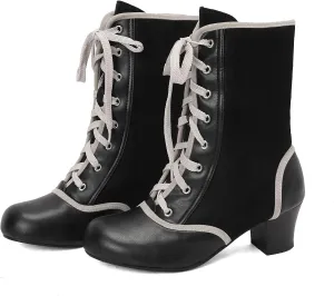 Roimaash Women's Victorian Boots Ankle High Cone Heels