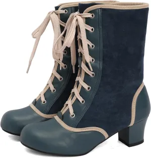 Roimaash Women's Victorian Boots Ankle High Cone Heels