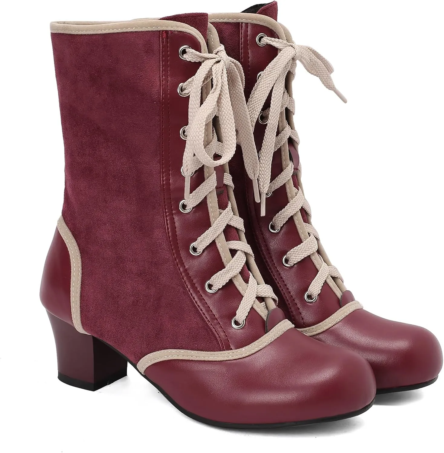 Roimaash Women's Victorian Boots Ankle High Cone Heels