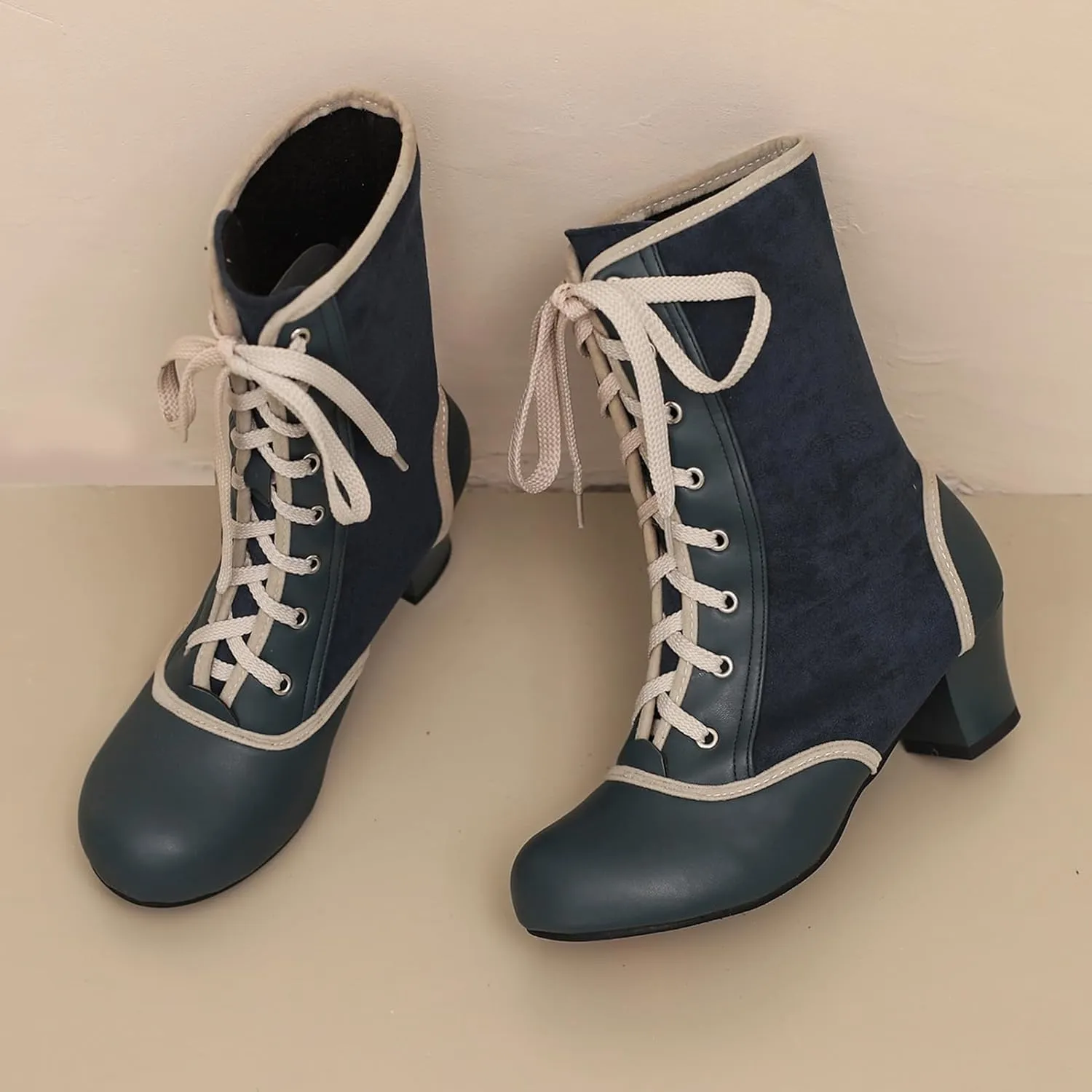 Roimaash Women's Victorian Boots Ankle High Cone Heels