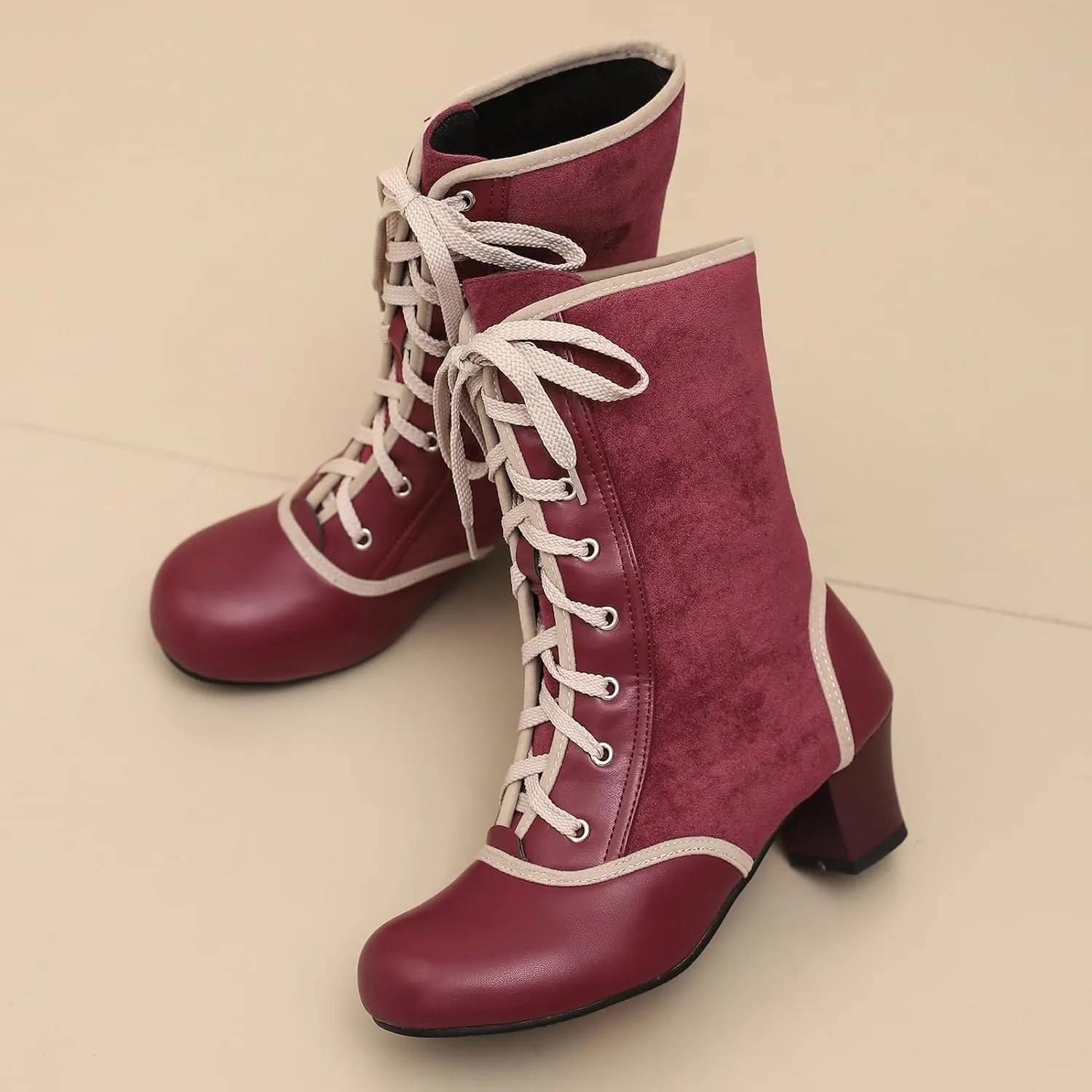 Roimaash Women's Victorian Boots Ankle High Cone Heels