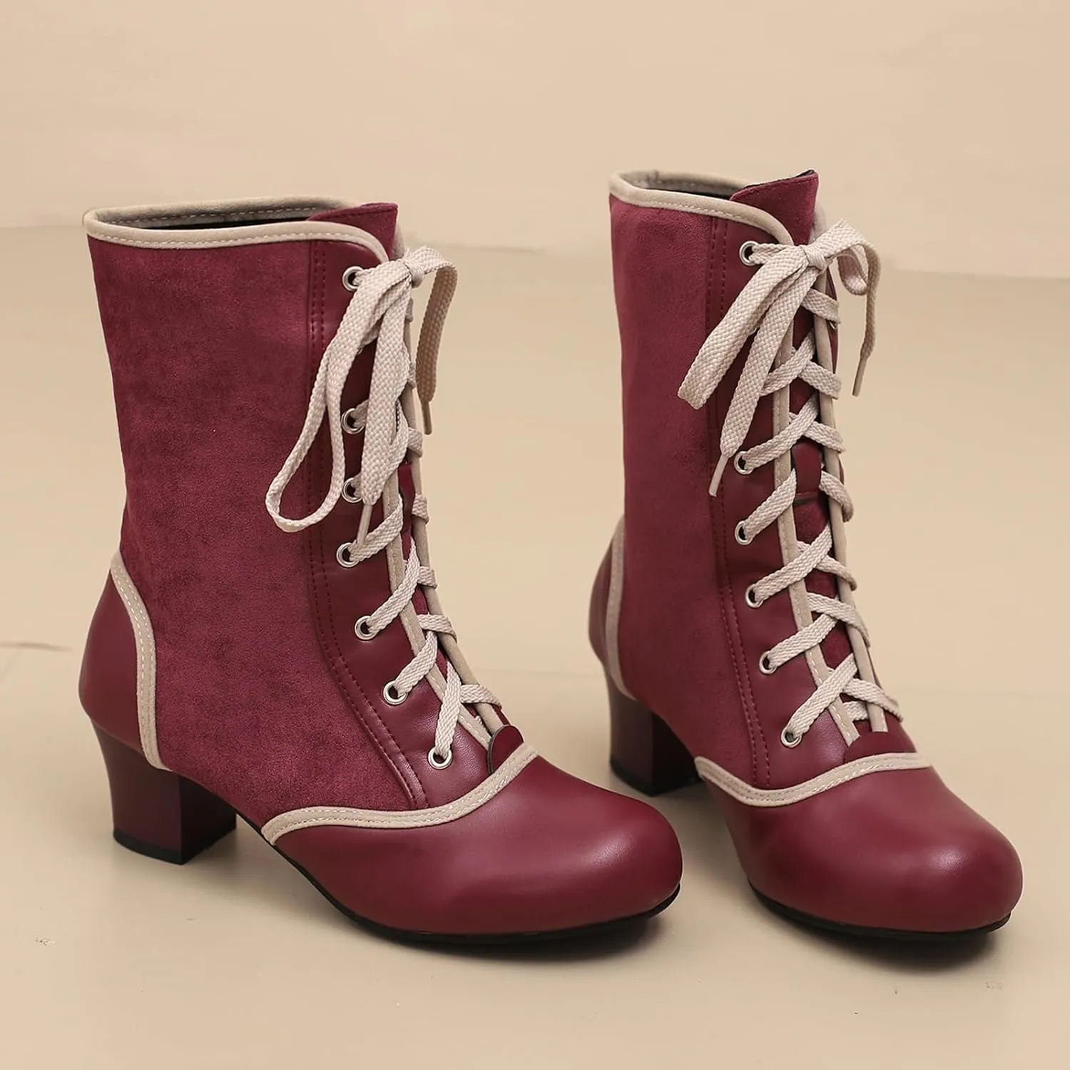 Roimaash Women's Victorian Boots Ankle High Cone Heels