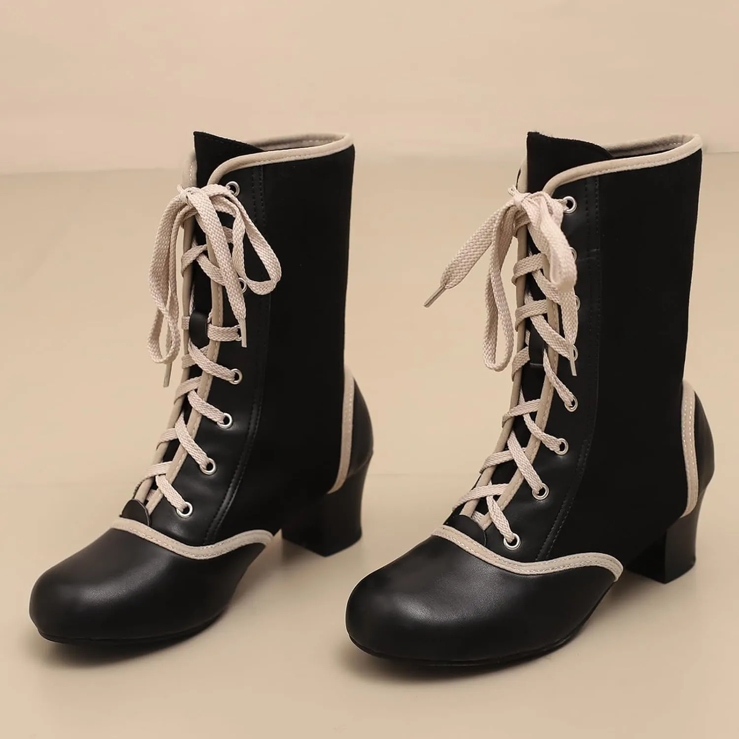 Roimaash Women's Victorian Boots Ankle High Cone Heels