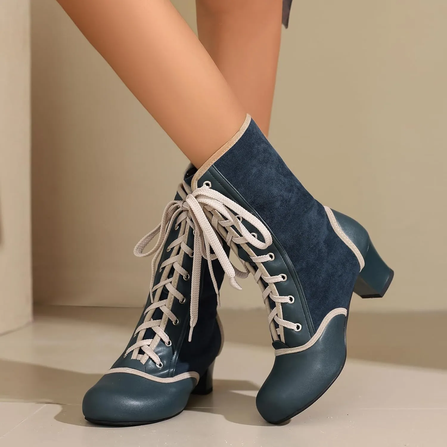 Roimaash Women's Victorian Boots Ankle High Cone Heels
