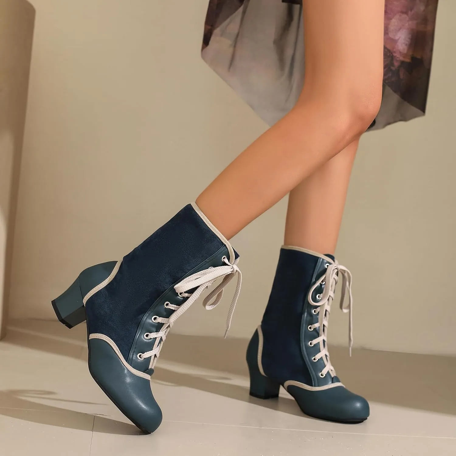 Roimaash Women's Victorian Boots Ankle High Cone Heels