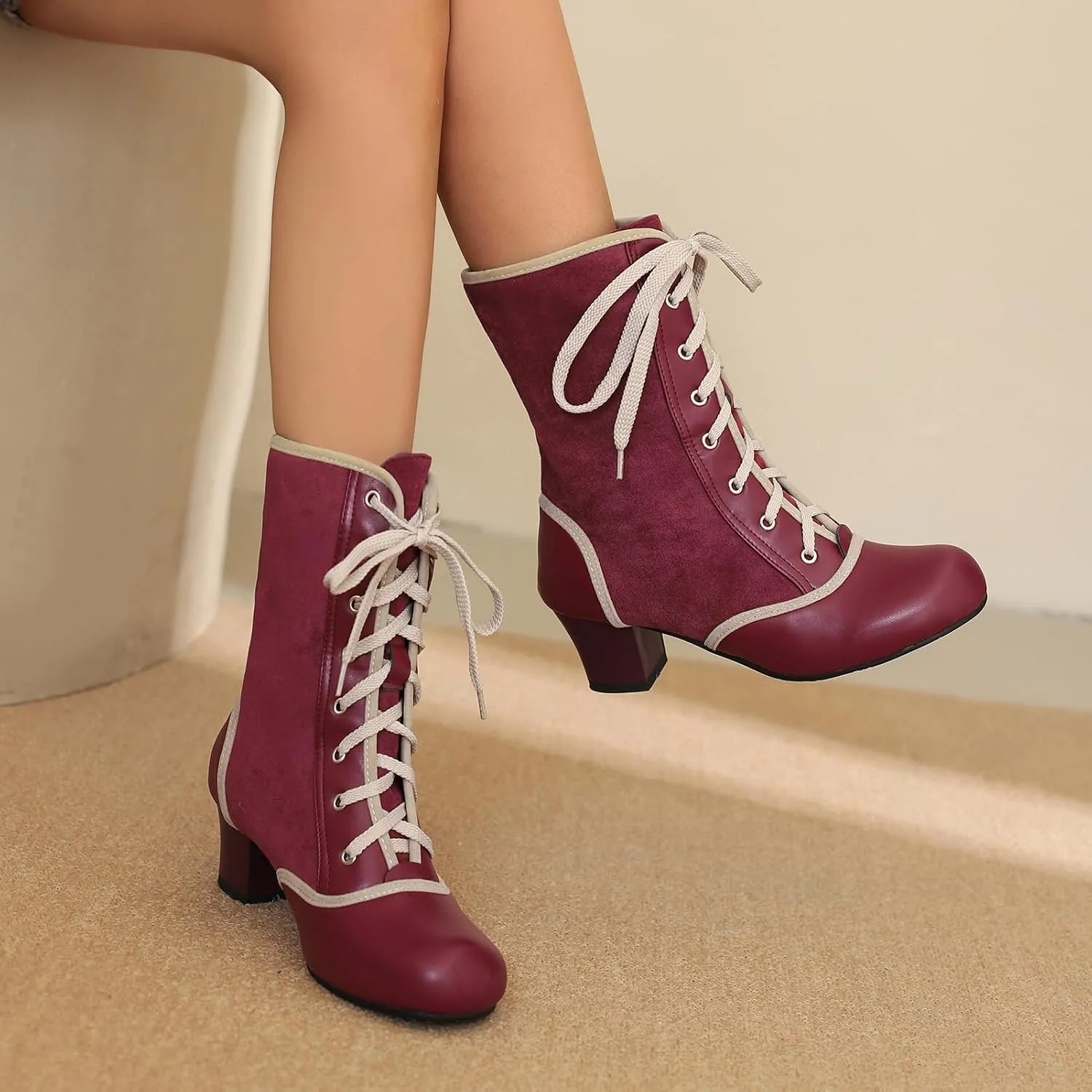 Roimaash Women's Victorian Boots Ankle High Cone Heels