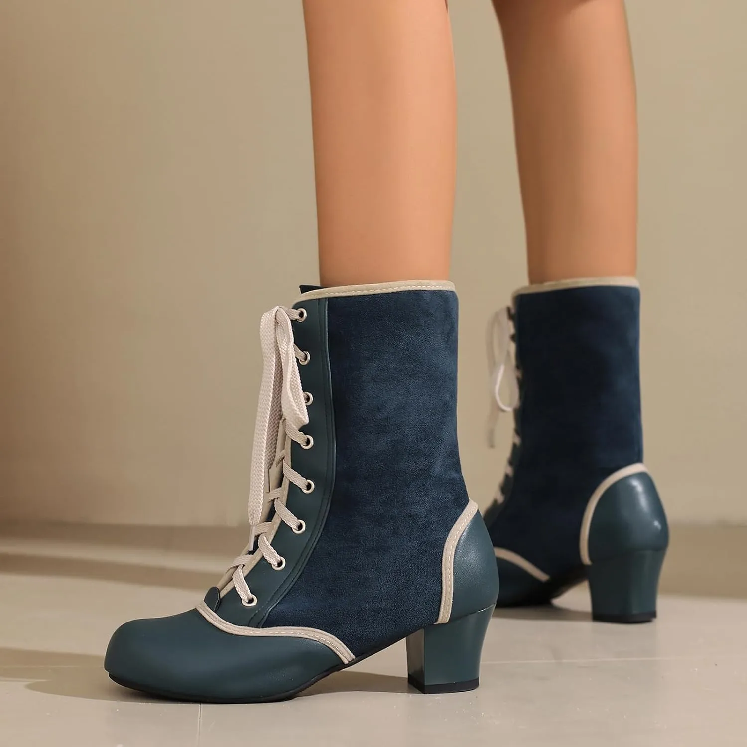 Roimaash Women's Victorian Boots Ankle High Cone Heels
