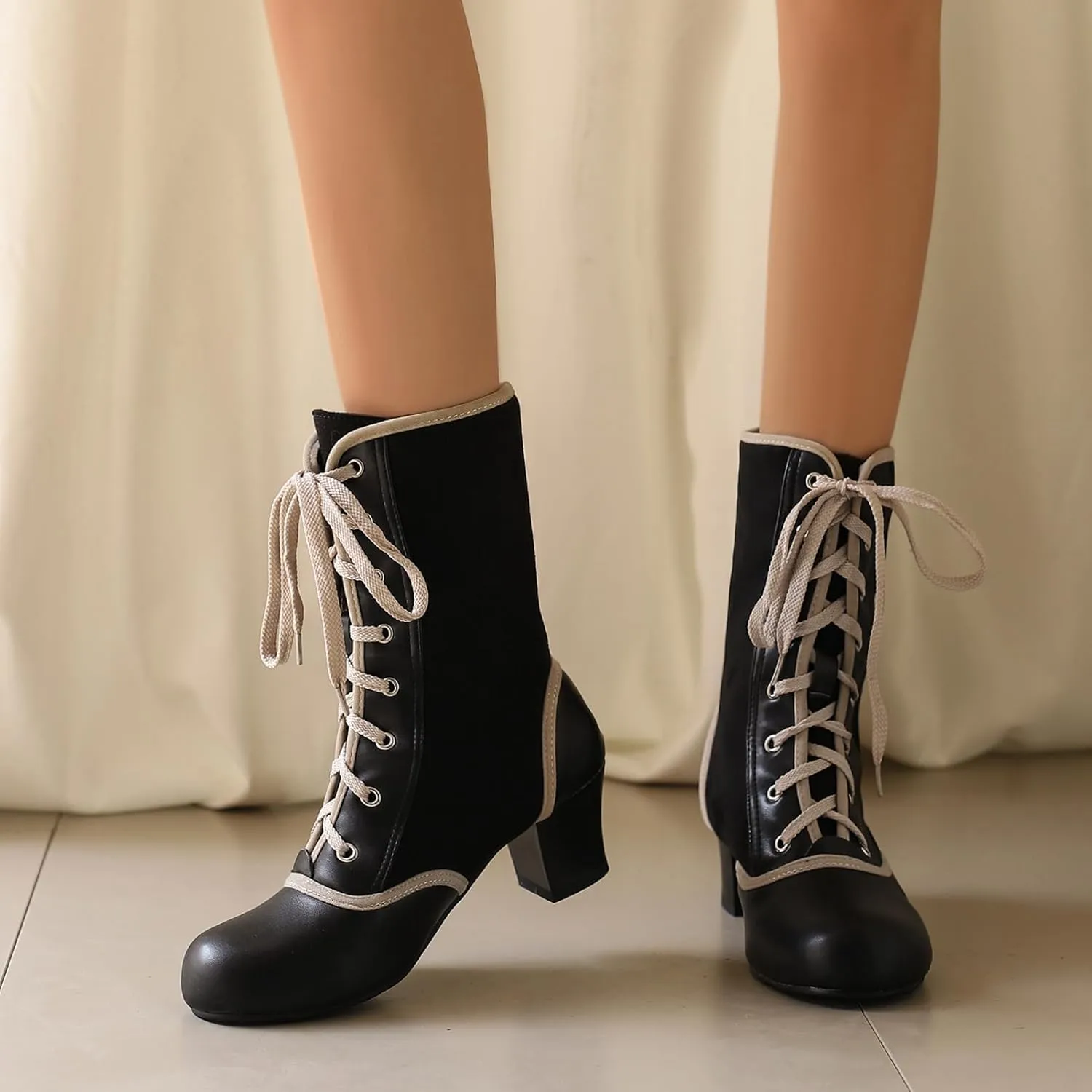 Roimaash Women's Victorian Boots Ankle High Cone Heels