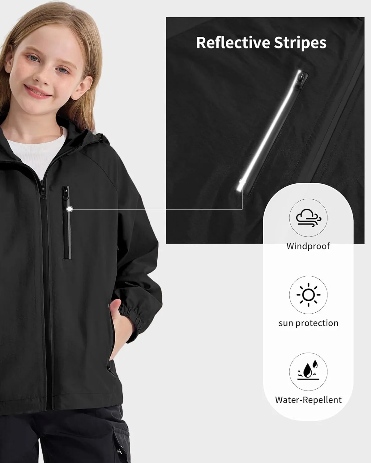 Rolanko Girls Waterproof Hooded Jacket Lightweight Raincoats for Kids Boys Windbreaker Outdoor Rain Jacket