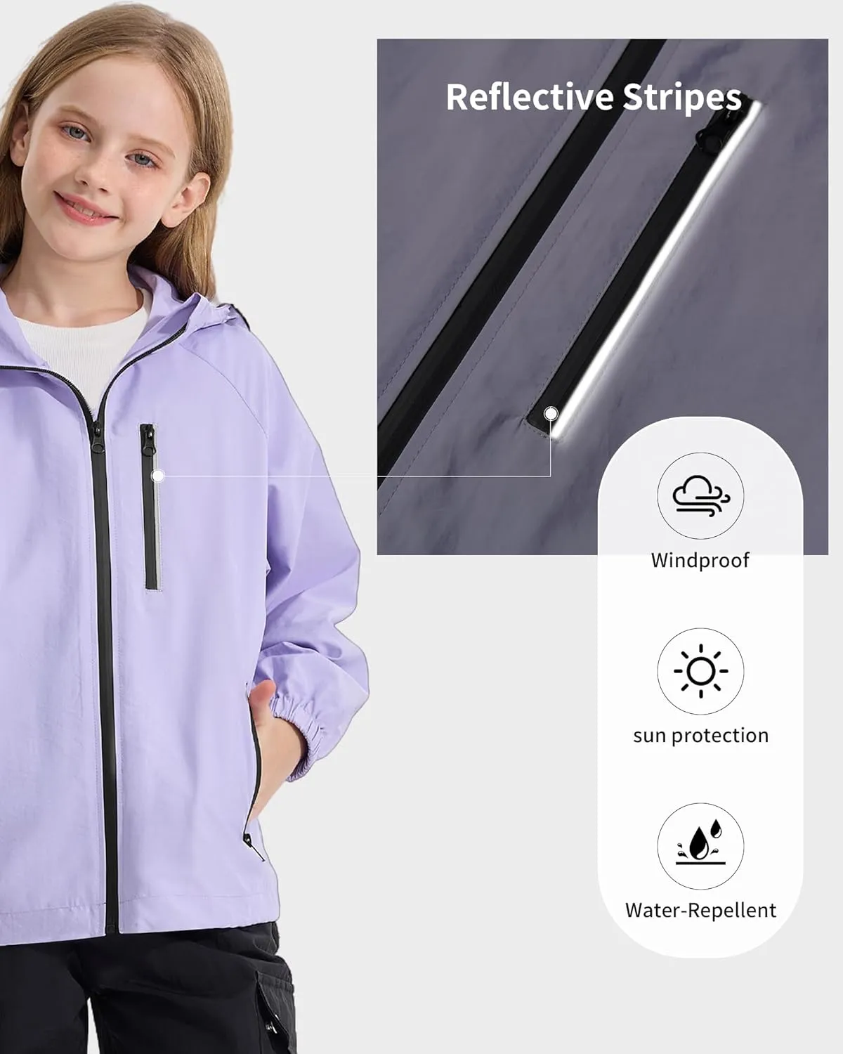 Rolanko Girls Waterproof Hooded Jacket Lightweight Raincoats for Kids Boys Windbreaker Outdoor Rain Jacket