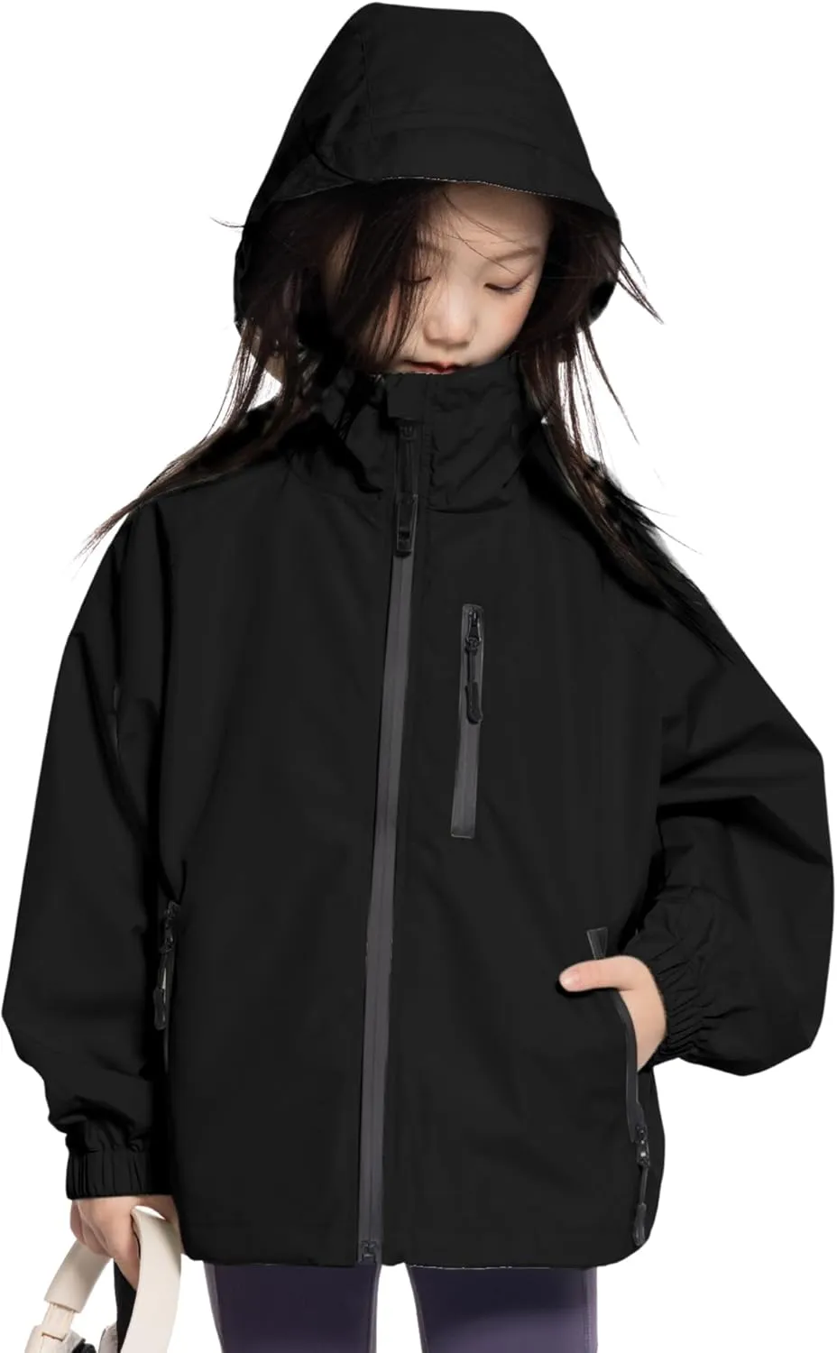Rolanko Girls Waterproof Hooded Jacket Lightweight Raincoats for Kids Boys Windbreaker Outdoor Rain Jacket